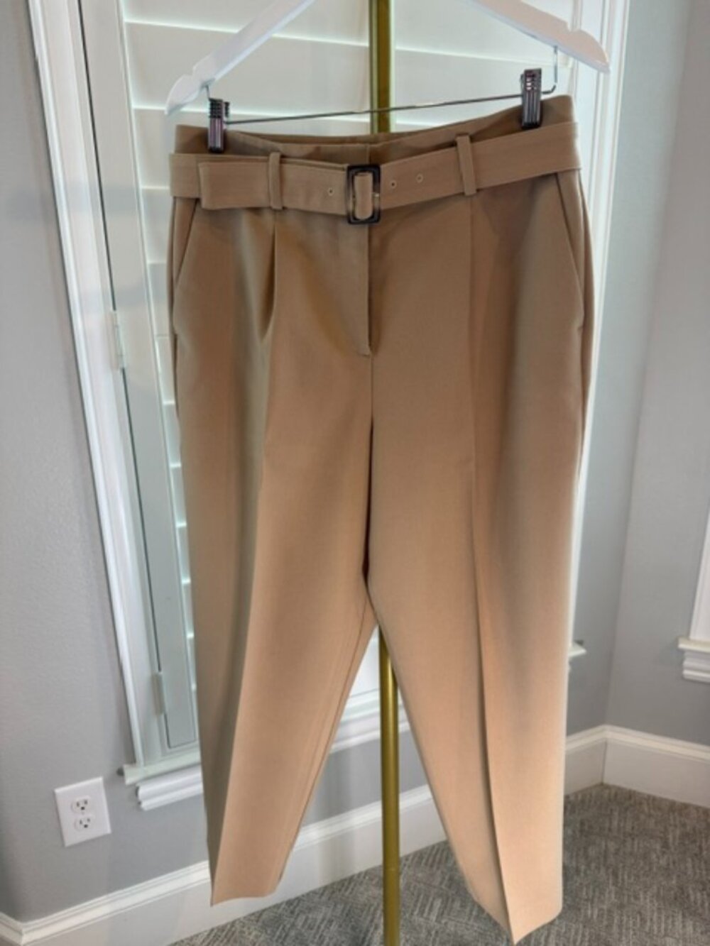 Ann Taylor Tan Belted High Rise Tapered Pants Size 10